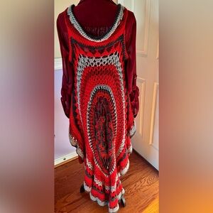 Homemade- Red and Gray Crochet cape - adult size